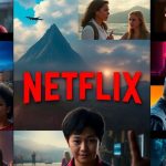Diverse movie characters and colorful scenes from Netflix films.