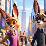 Judy Hopps and Nick Wilde in Zootopia 2 cityscape.
